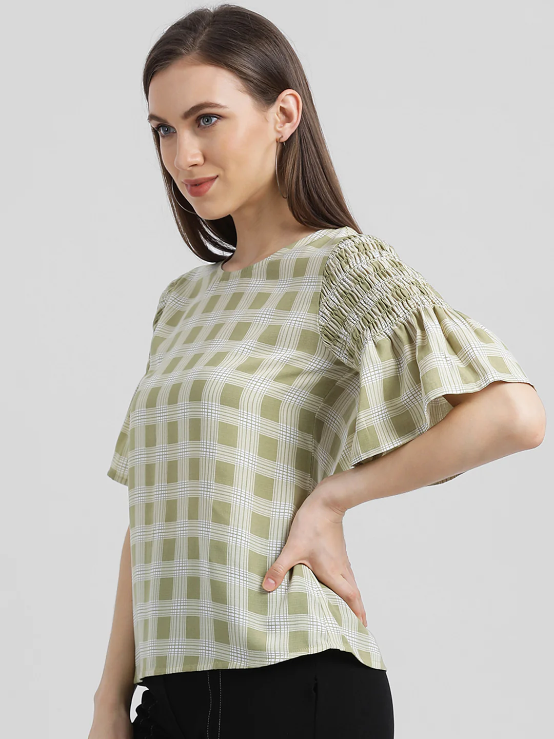 Green Checkered Regular Top - Image 3