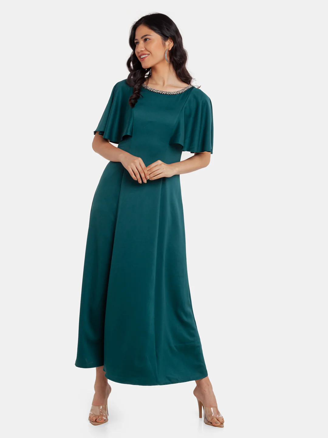 Green Embellished Flared Sleeve Maxi Dress - Image 2