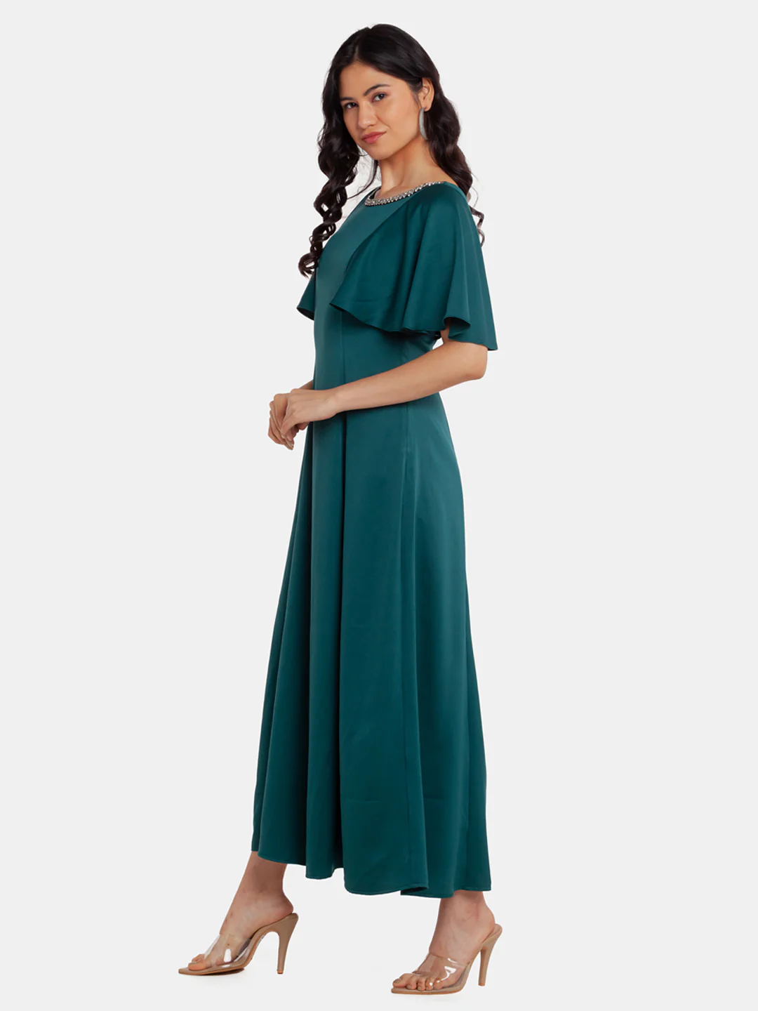 Green Embellished Flared Sleeve Maxi Dress - Image 3