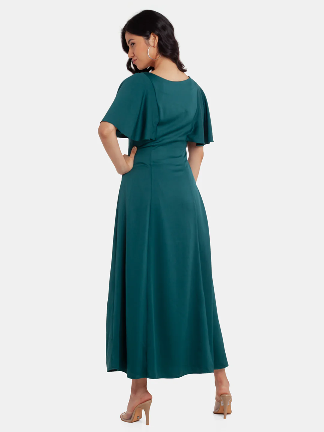 Green Embellished Flared Sleeve Maxi Dress - Image 4