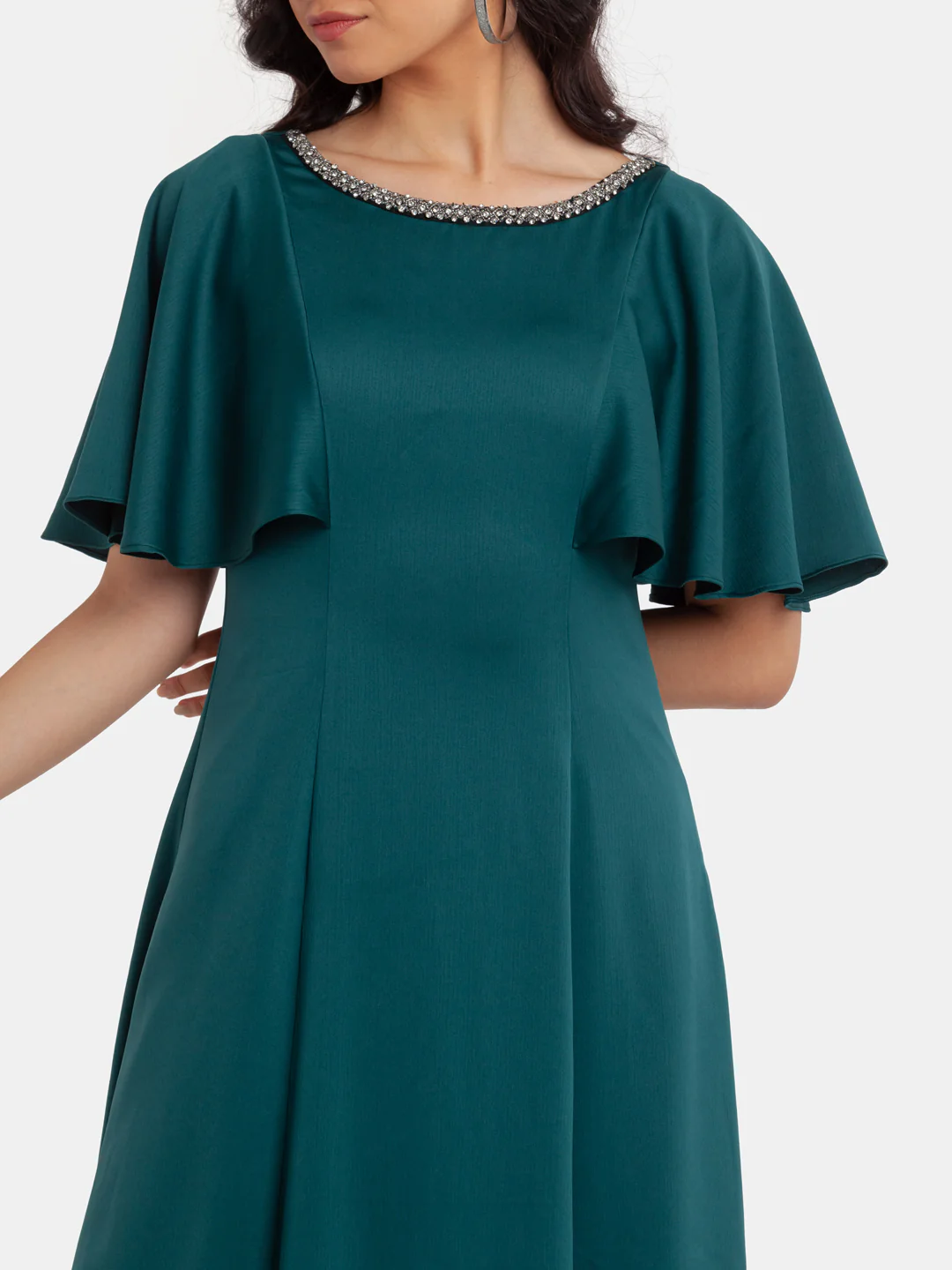 Green Embellished Flared Sleeve Maxi Dress - Image 6