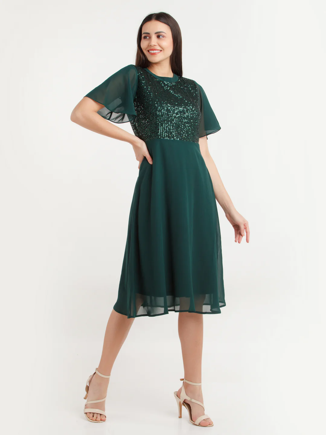 Green Embellished Midi Dress