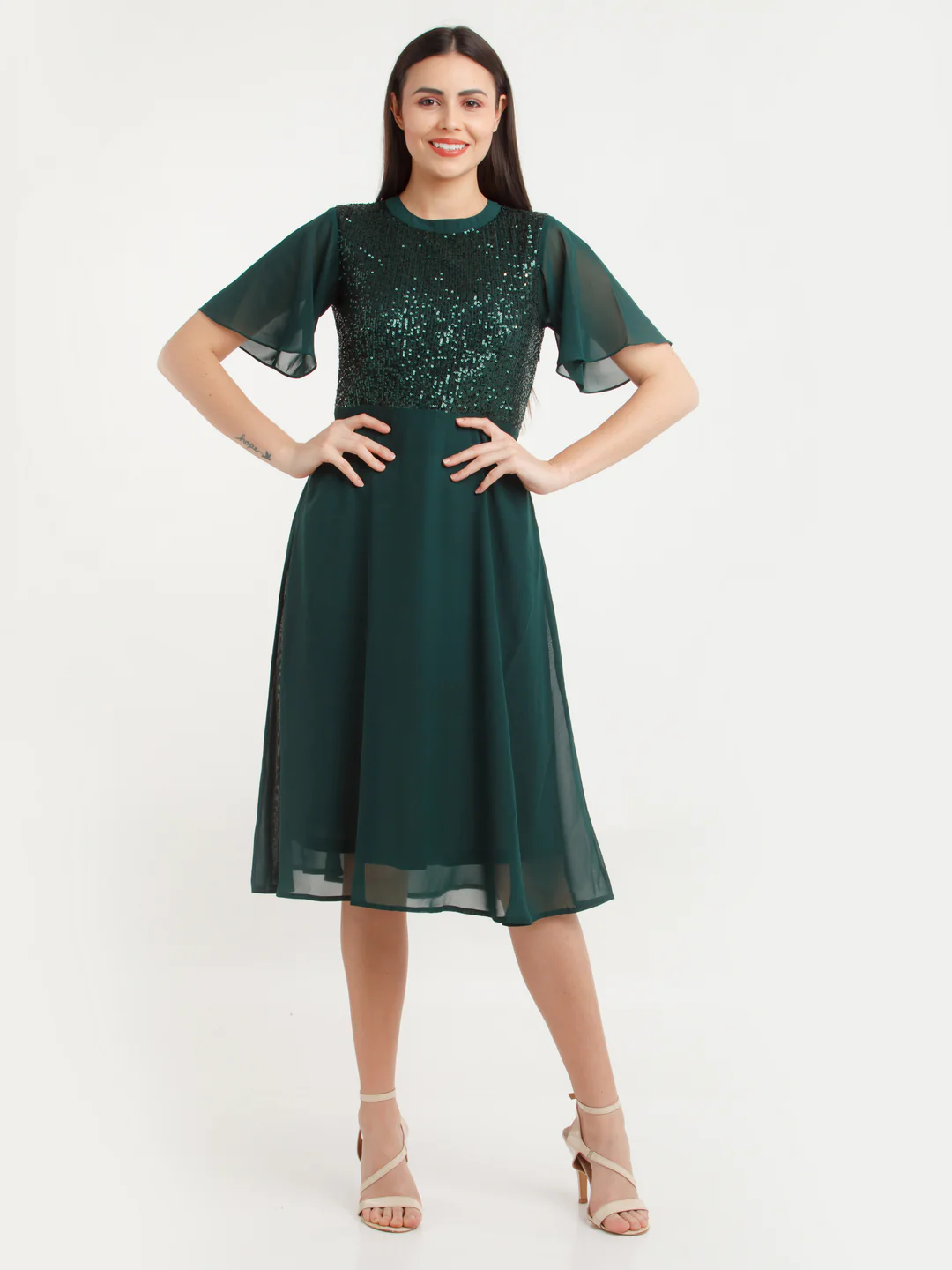 Green Embellished Midi Dress - Image 2