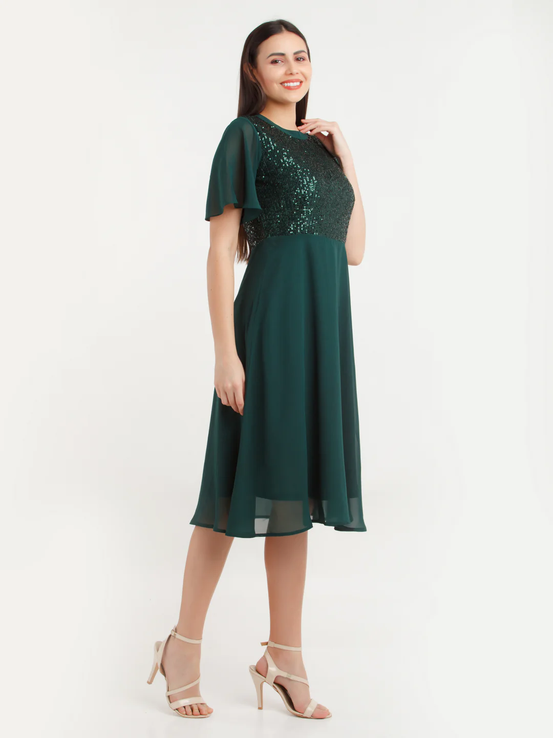 Green Embellished Midi Dress - Image 3