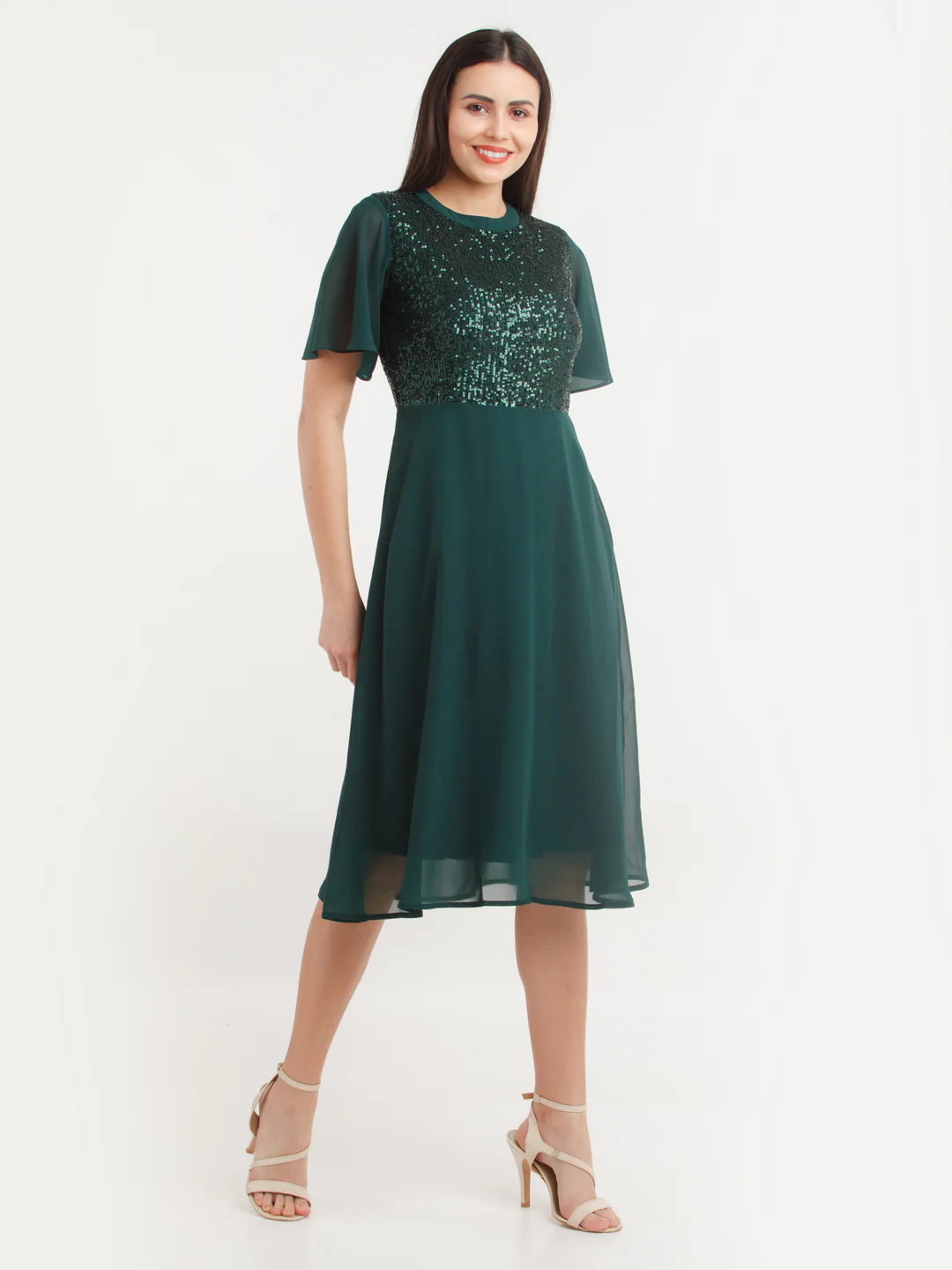 Green Embellished Midi Dress - Image 5