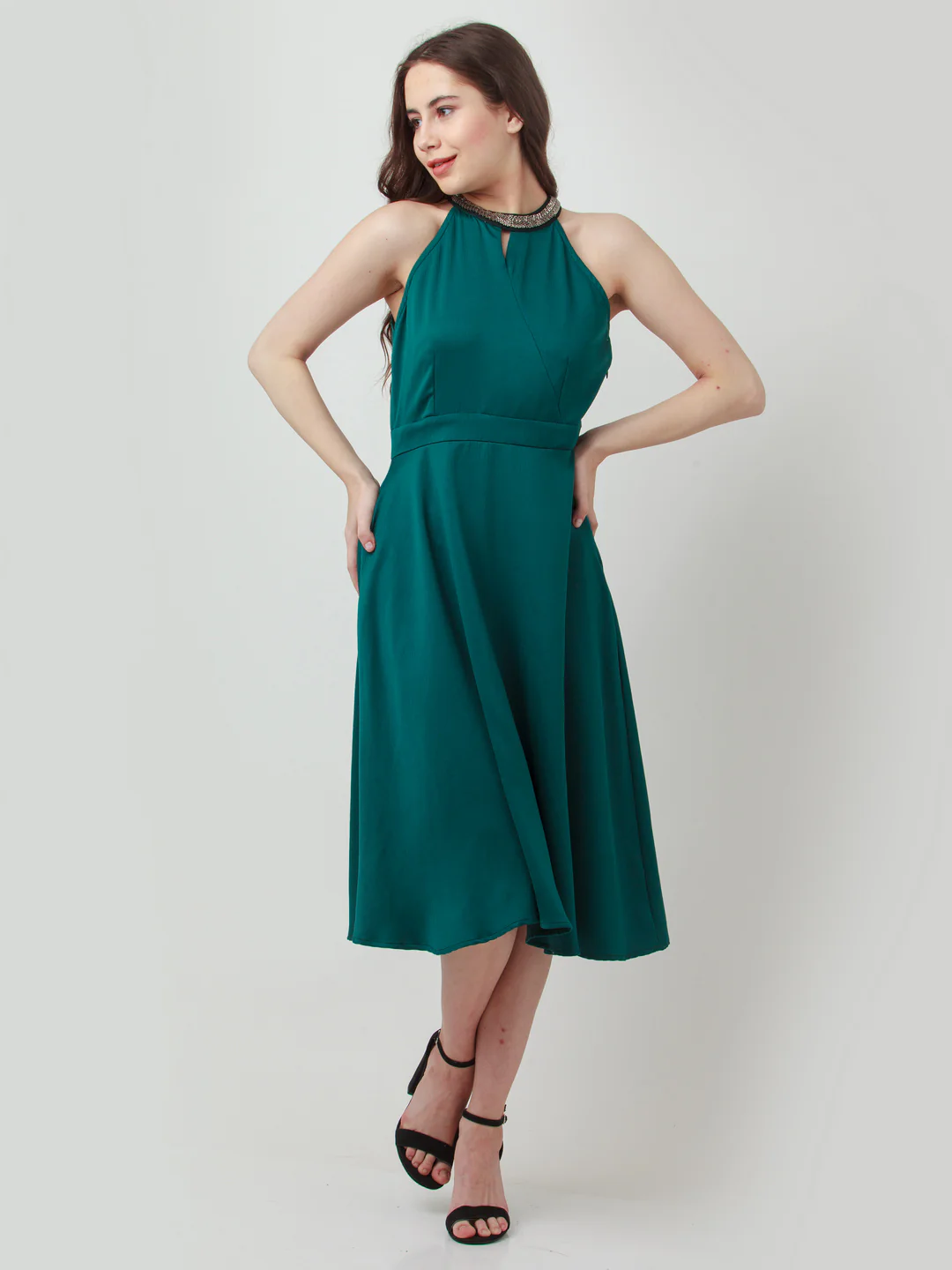 Green Embellished Midi Dress