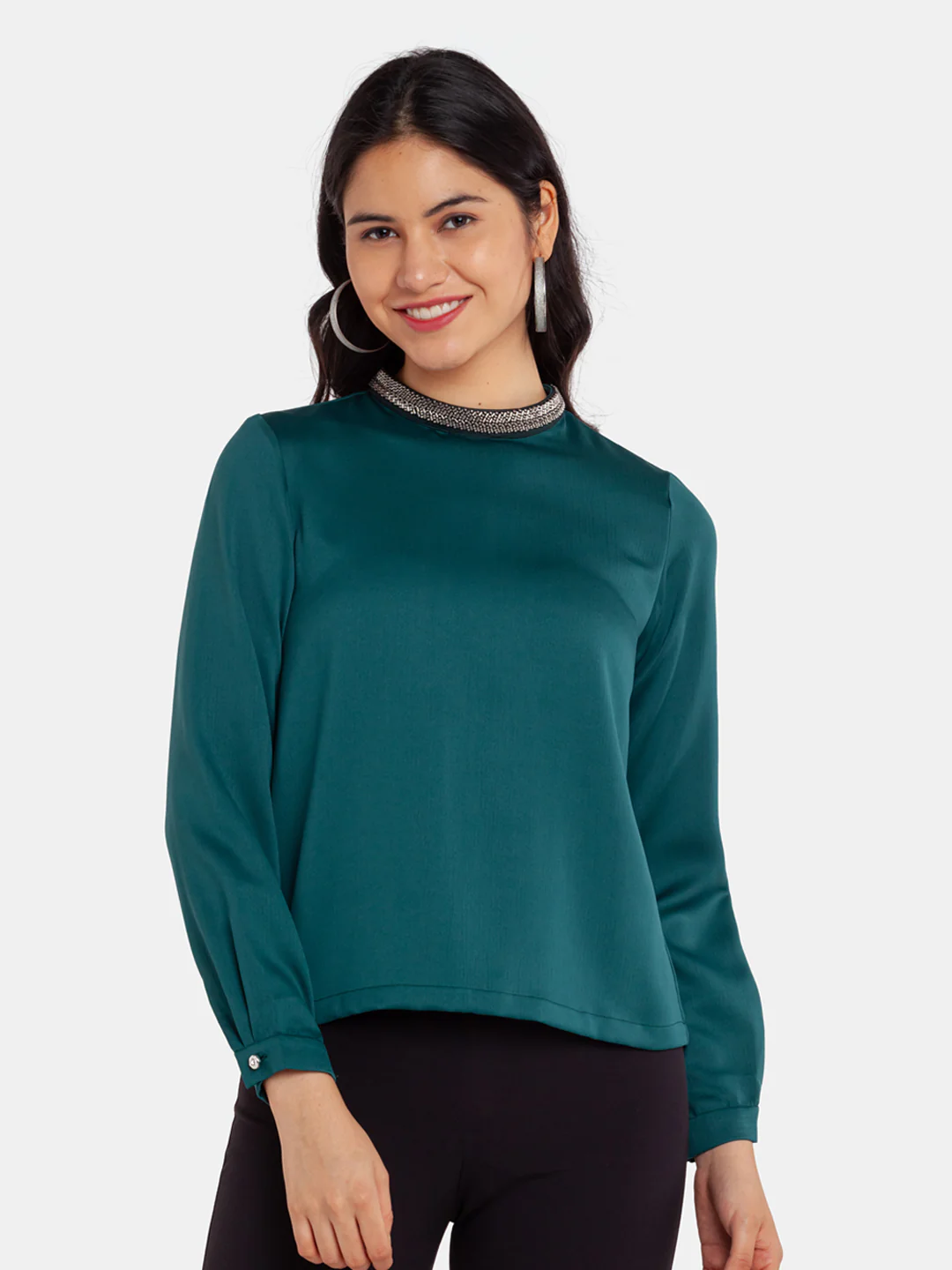 Green Embellished Regular Top - Image 2