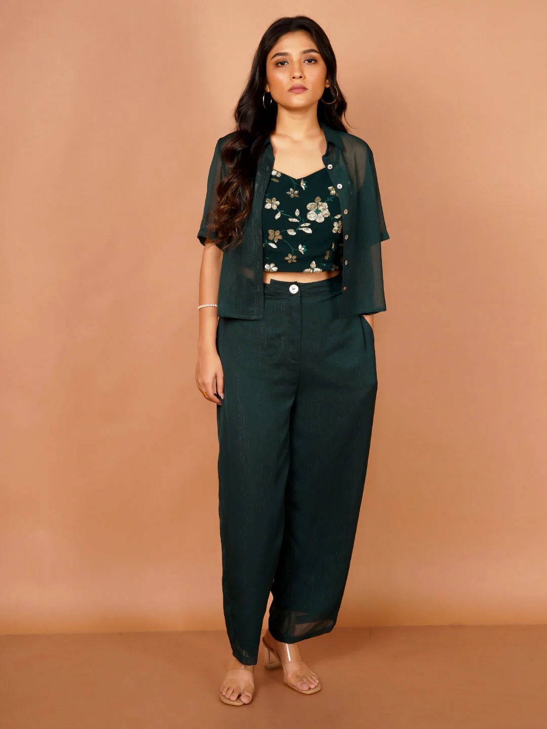 Green Embroidered Basic 3-Piece Co-Ord Set - Image 2