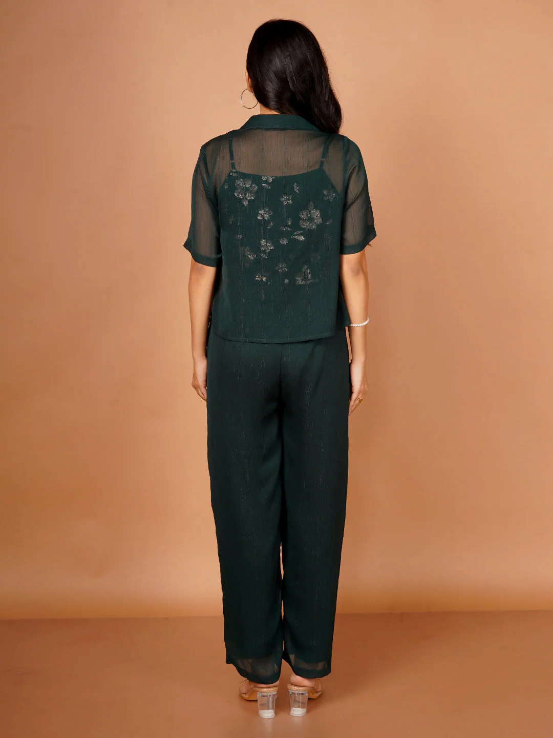 Green Embroidered Basic 3-Piece Co-Ord Set - Image 4
