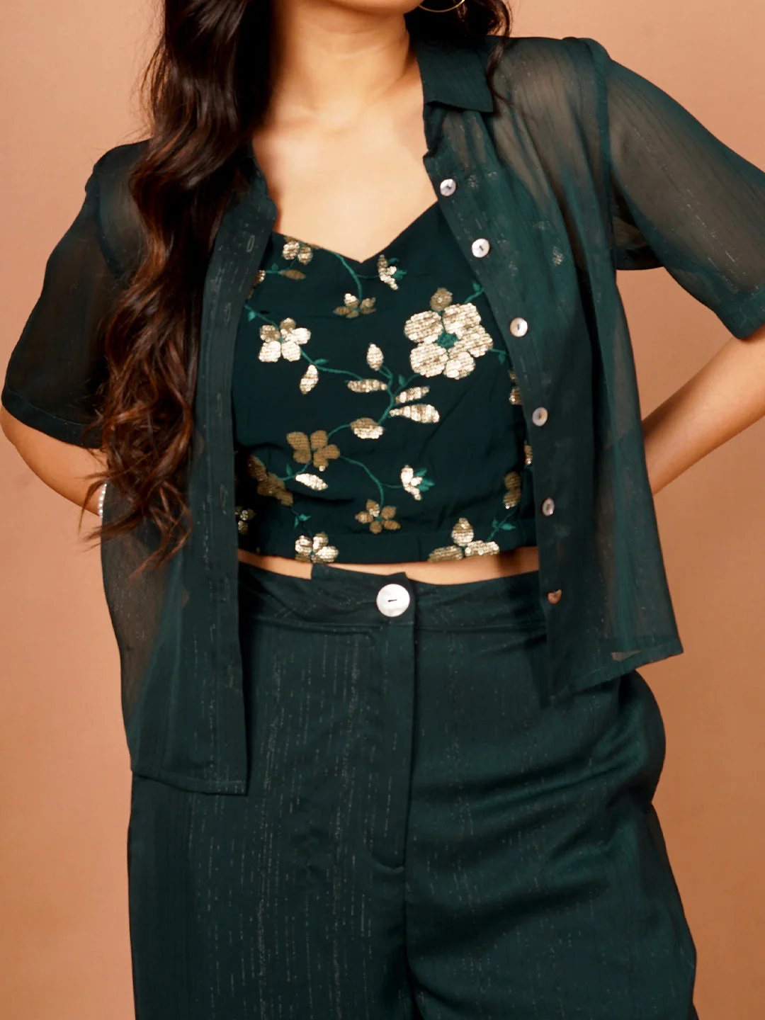 Green Embroidered Basic 3-Piece Co-Ord Set - Image 6