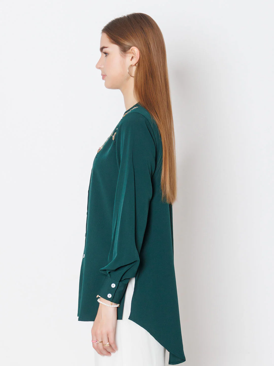 Green Embroidered Basic Shirt - Image 3