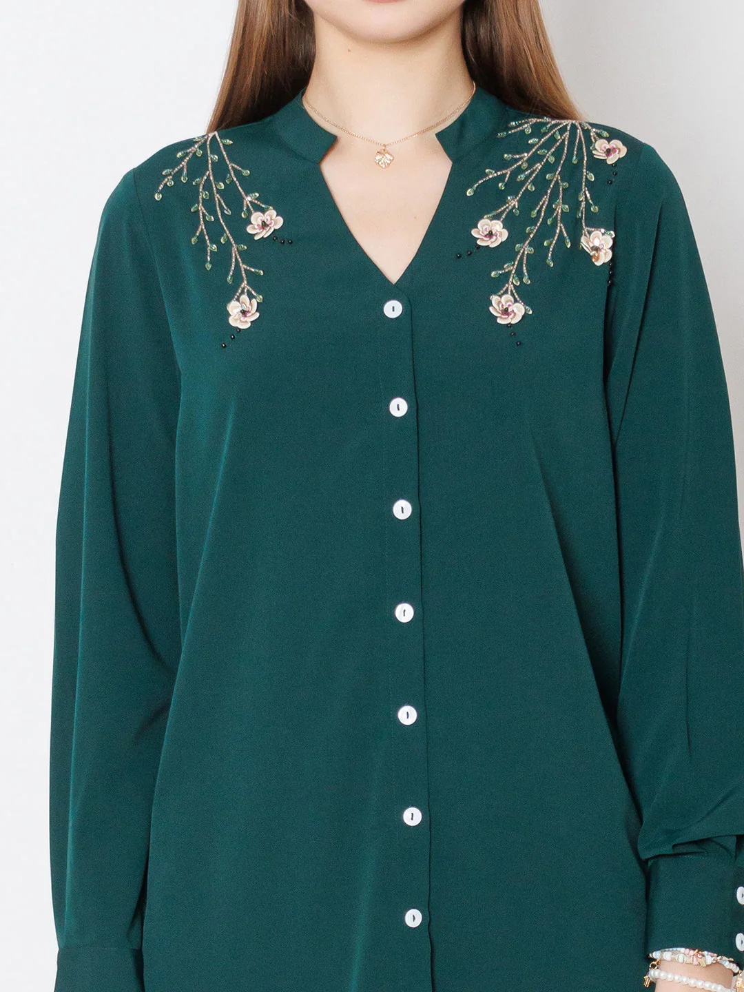 Green Embroidered Basic Shirt - Image 6