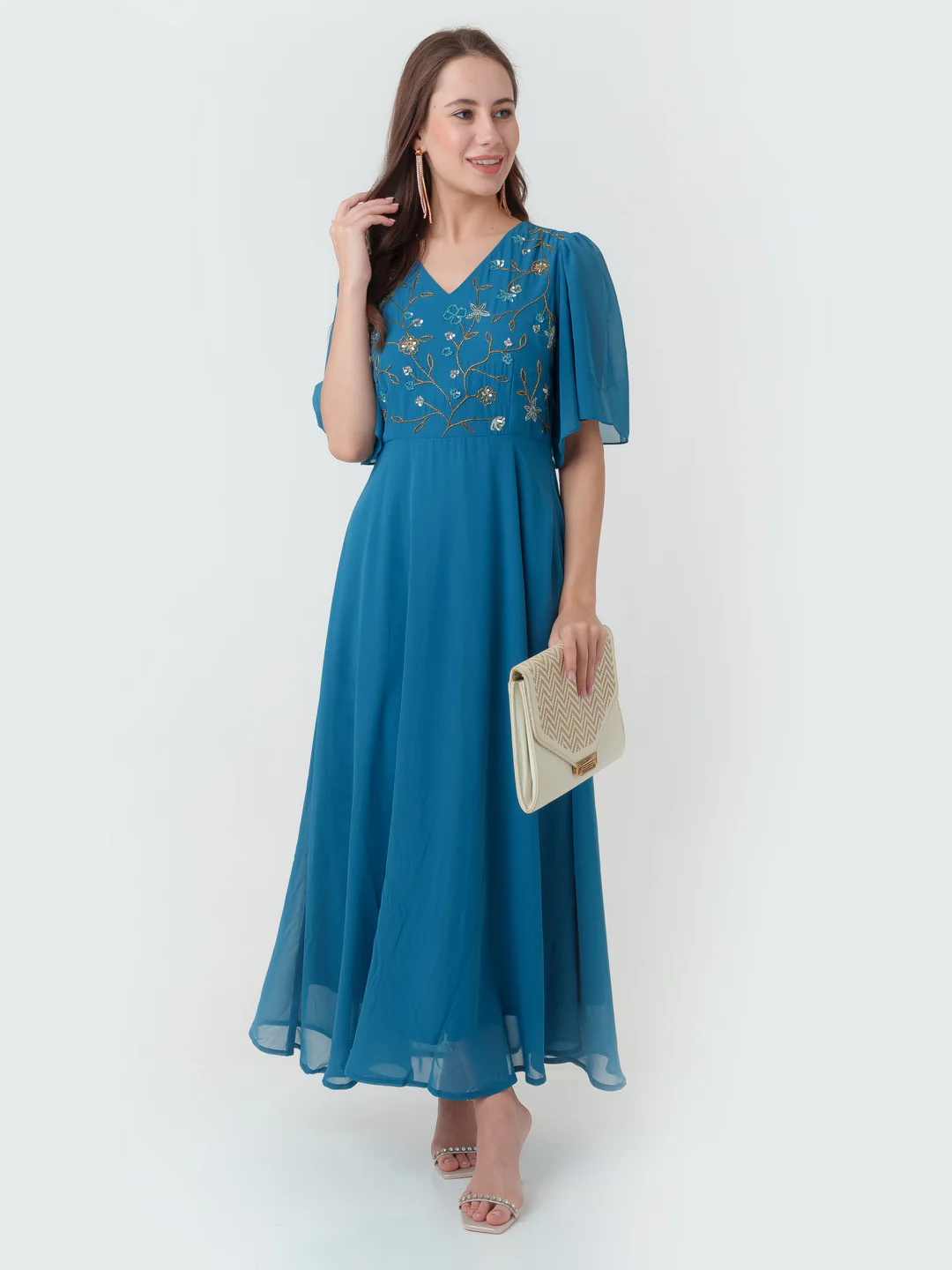 Green Embroidered Regular Maxi Dress