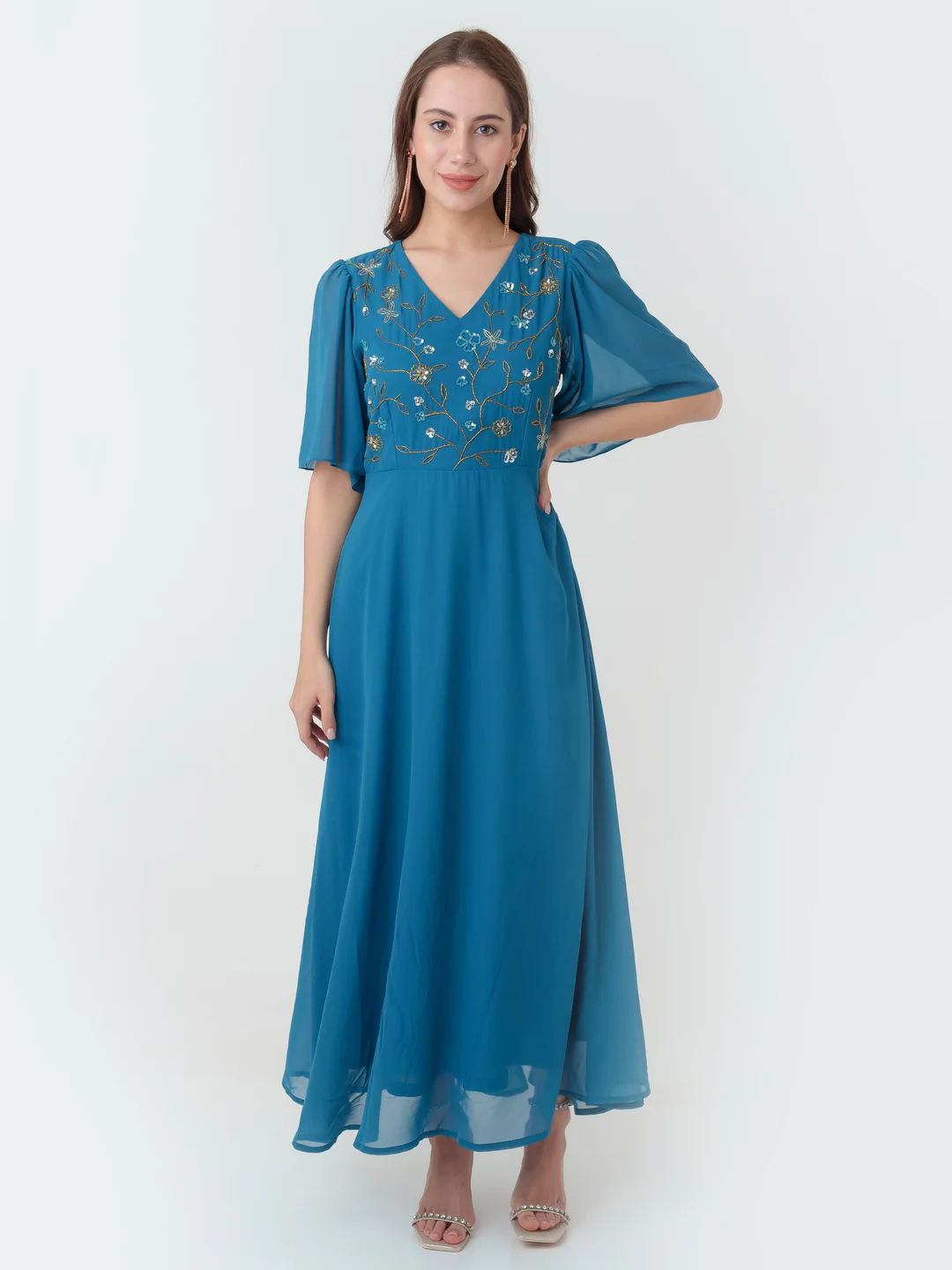 Green Embroidered Regular Maxi Dress - Image 2