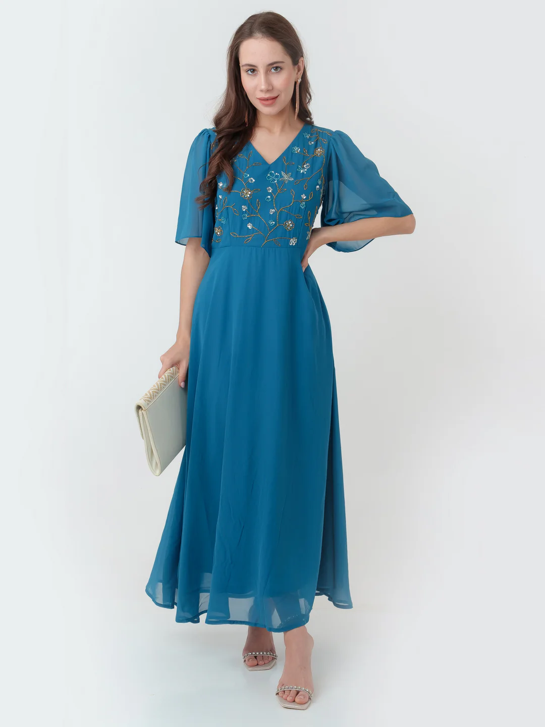 Green Embroidered Regular Maxi Dress - Image 5