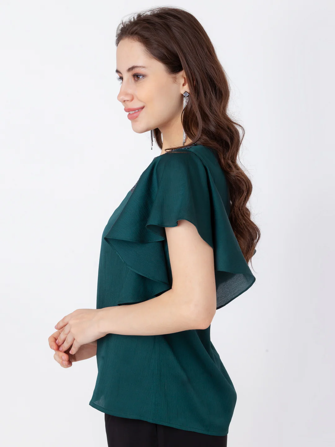 Green Embroidered Regular Top - Image 3