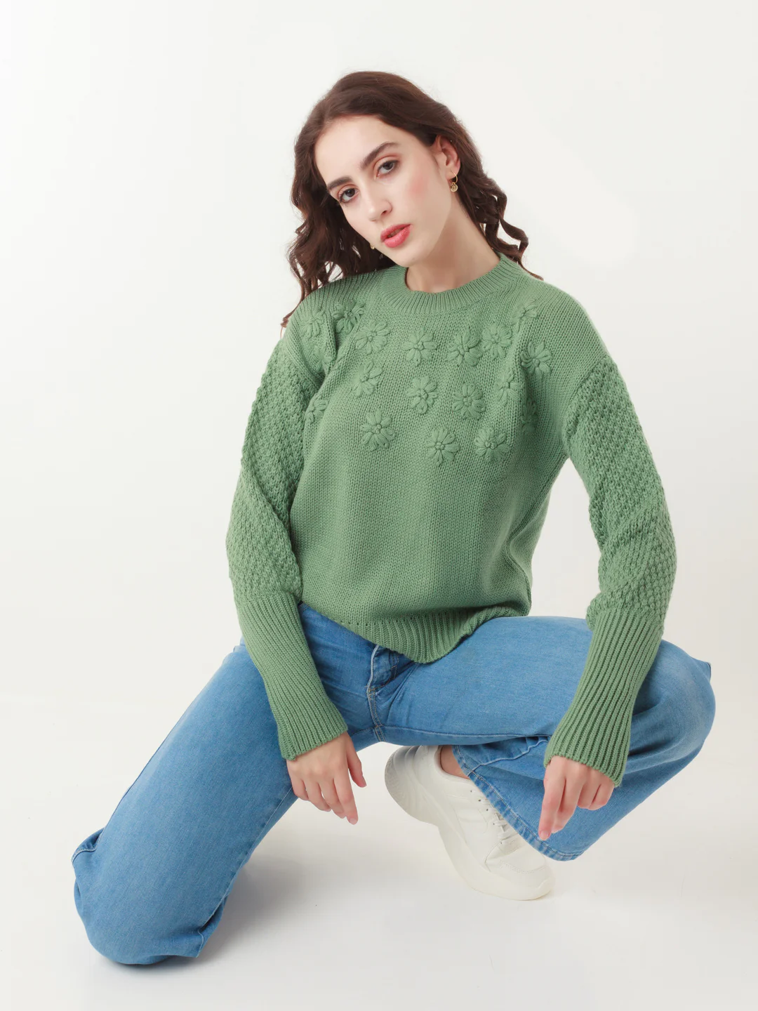 Green Embroidered Sweater