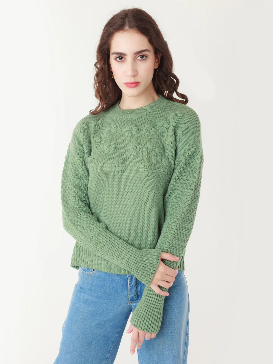 Green Embroidered Sweater - Image 3