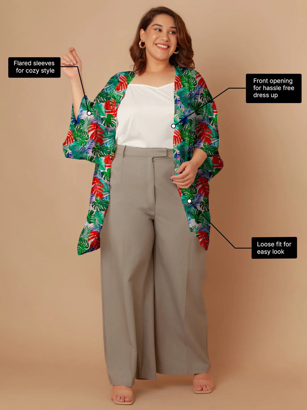 Green Floral Print Peplum Shrug - Image 3