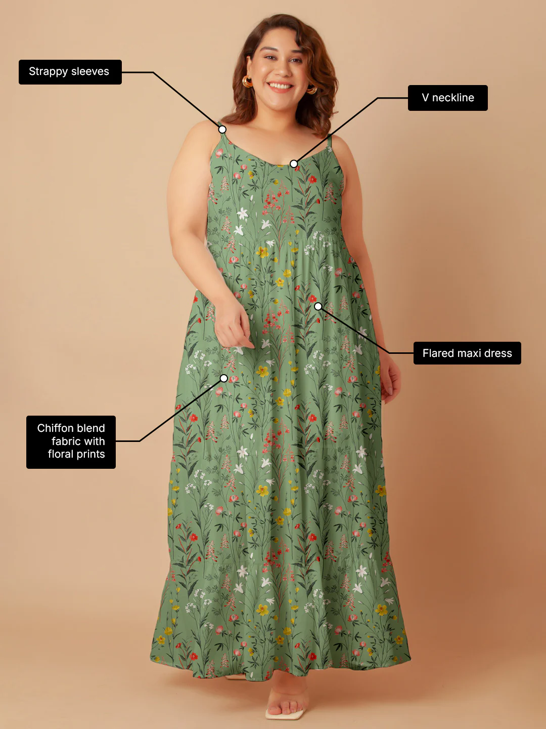 Green Floral Print Tiered Maxi Dress - Image 3