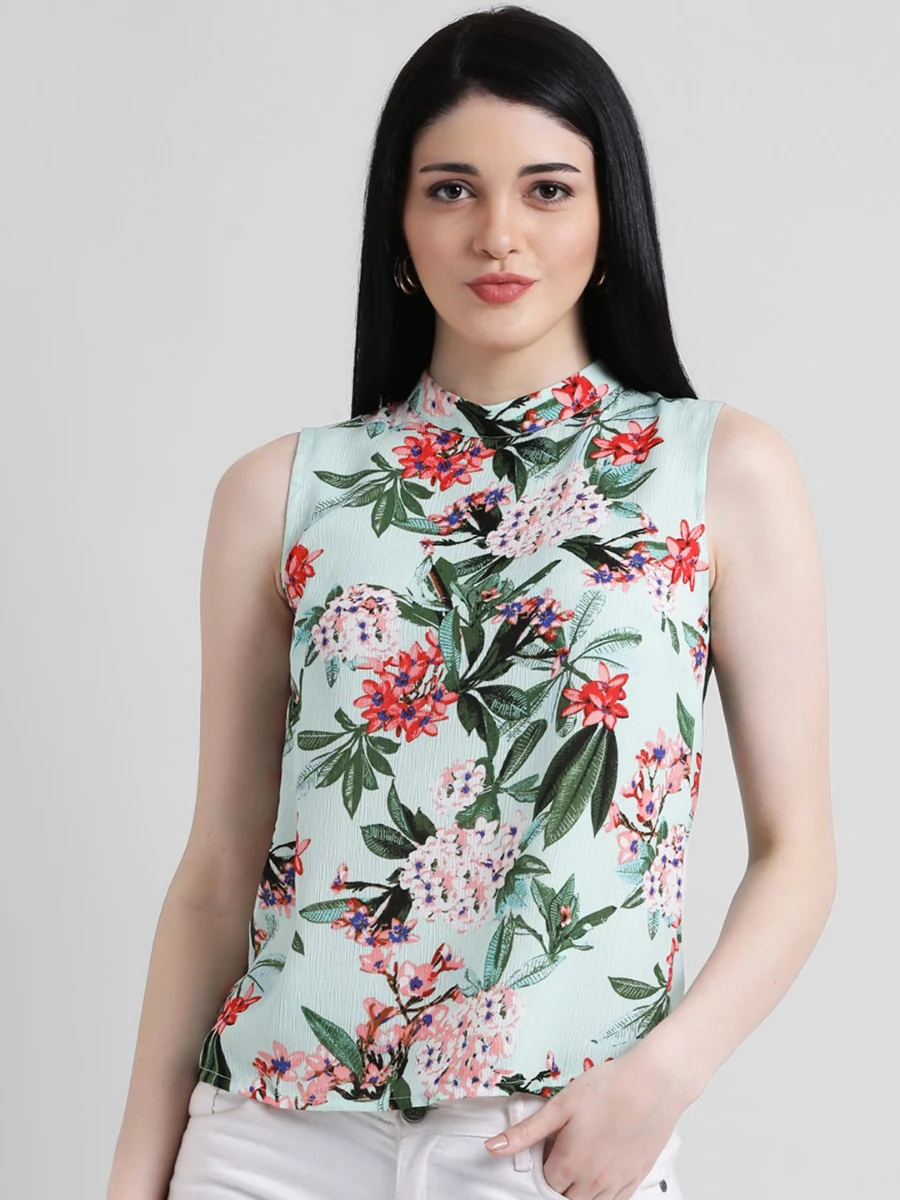 Green Floral Printed Regular Top - Image 3