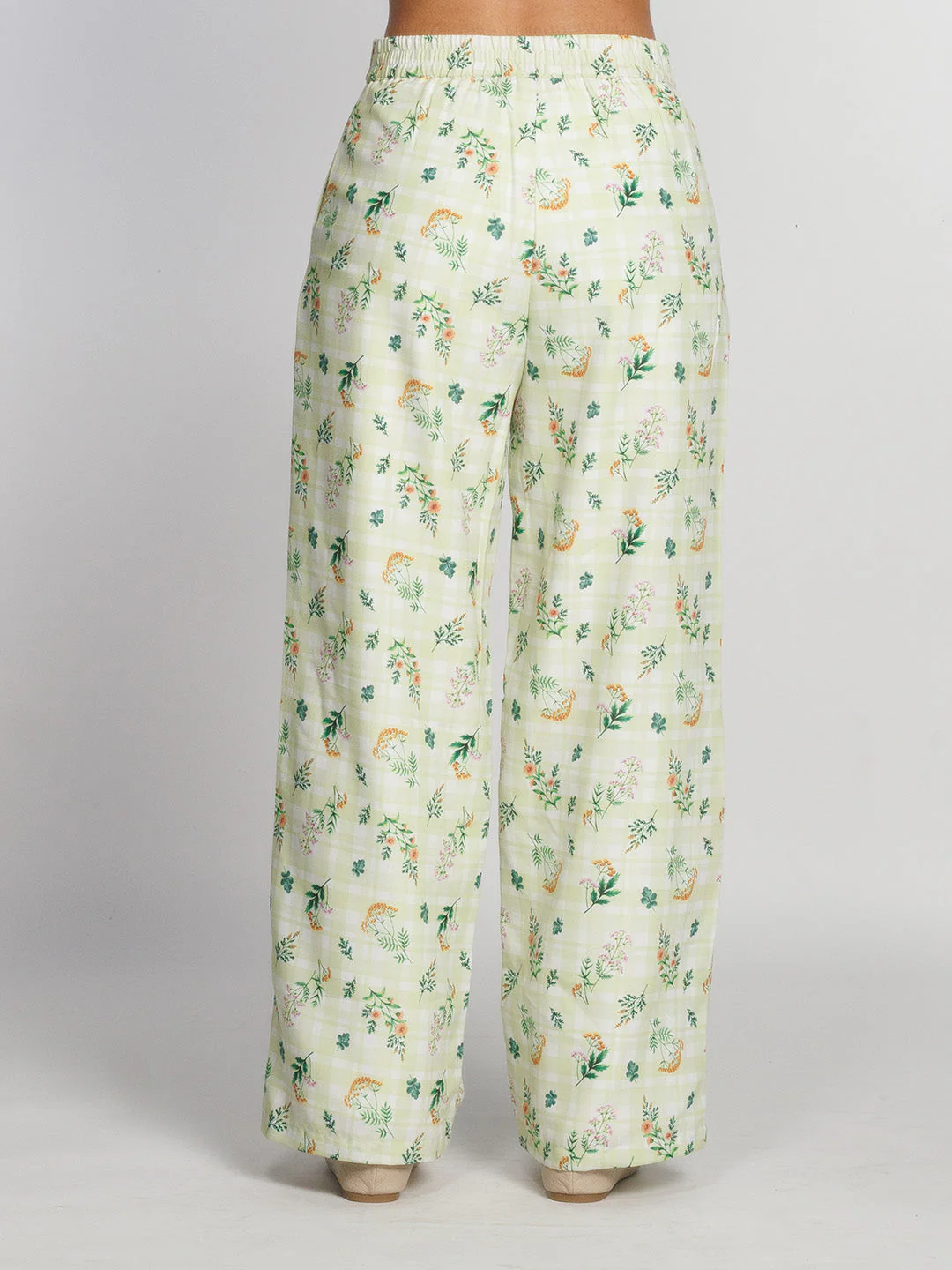 Green Floral Printed Straight Palazzo - Image 4