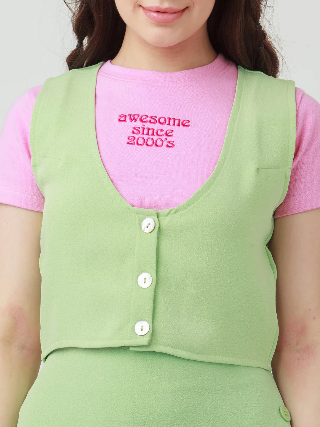 Green & Pink Typographic Regular Top with Jacket - Image 6