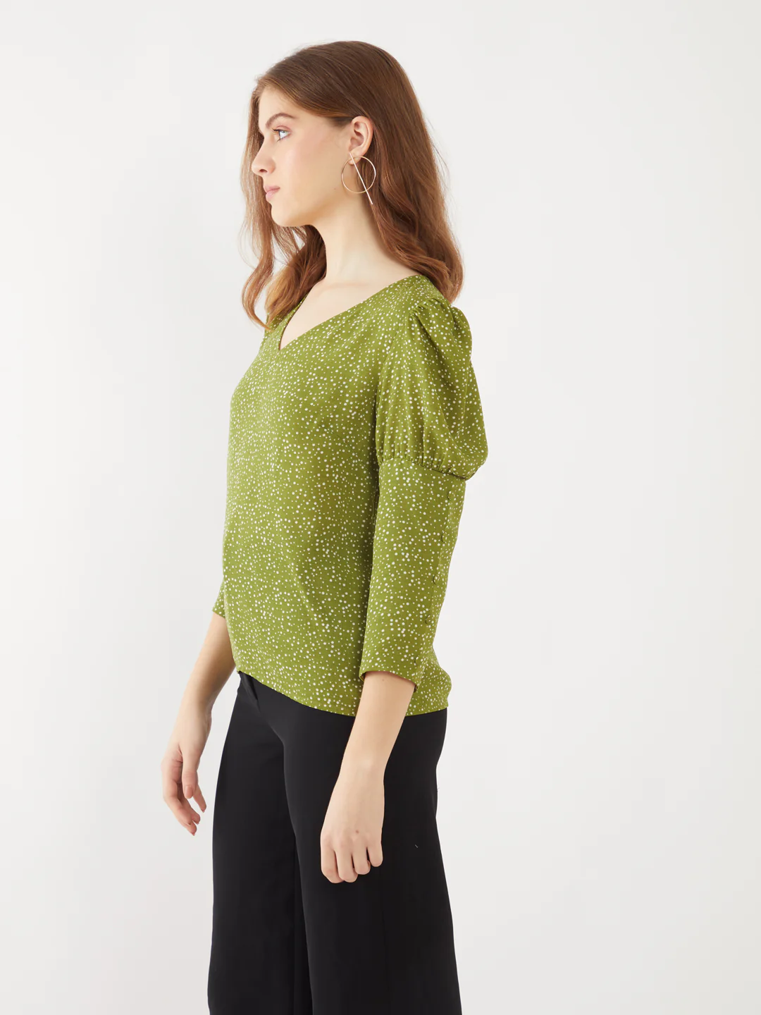 Green Polka Puff Sleeve Top - Image 3