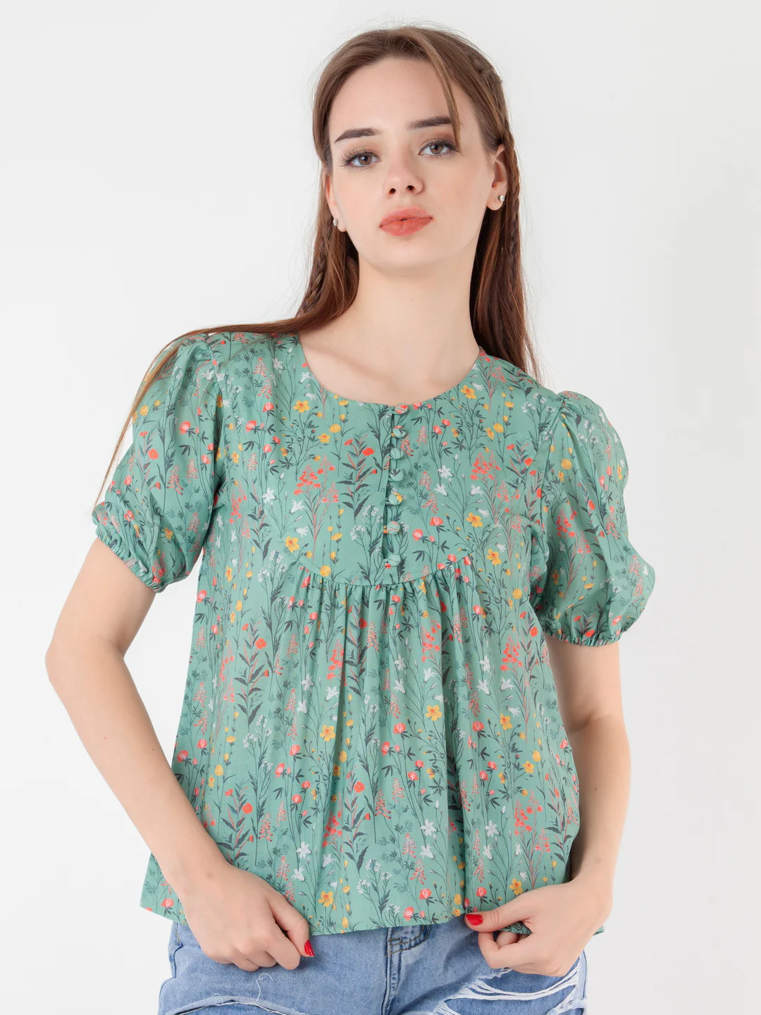 Green Printed A-Line Top - Image 2