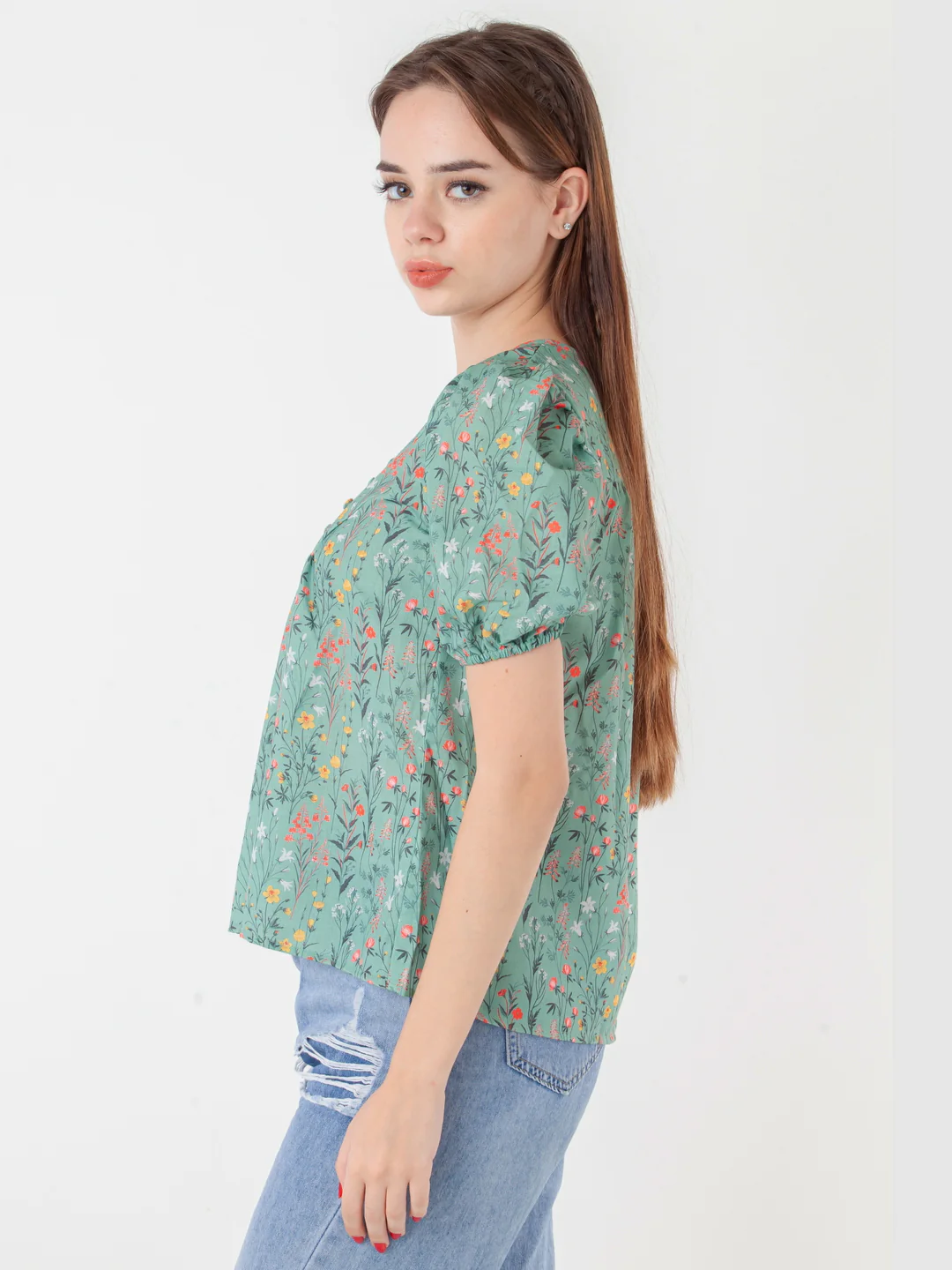 Green Printed A-Line Top - Image 3