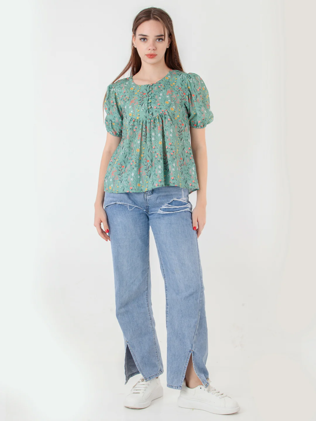 Green Printed A-Line Top - Image 5