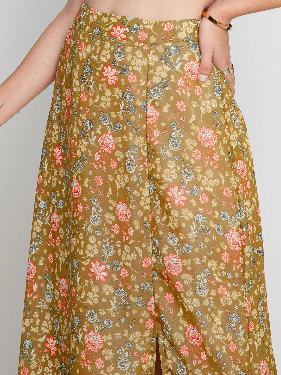 Green Floral Print A-Line Skirt - Image 6