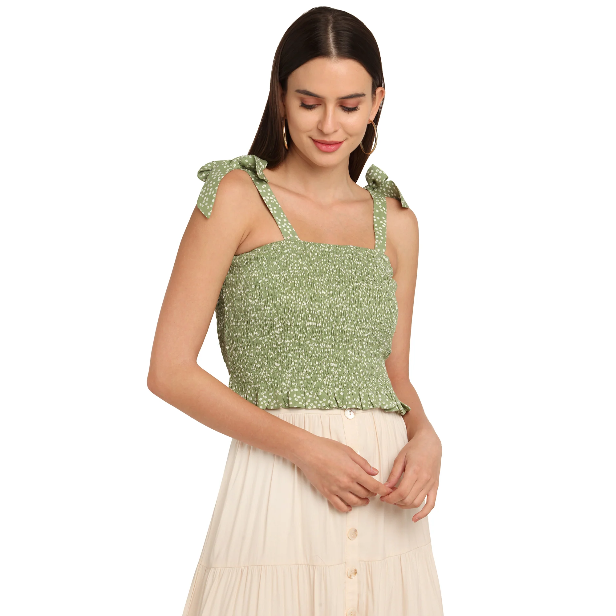 Green Printed Elasticated Top - Image 3
