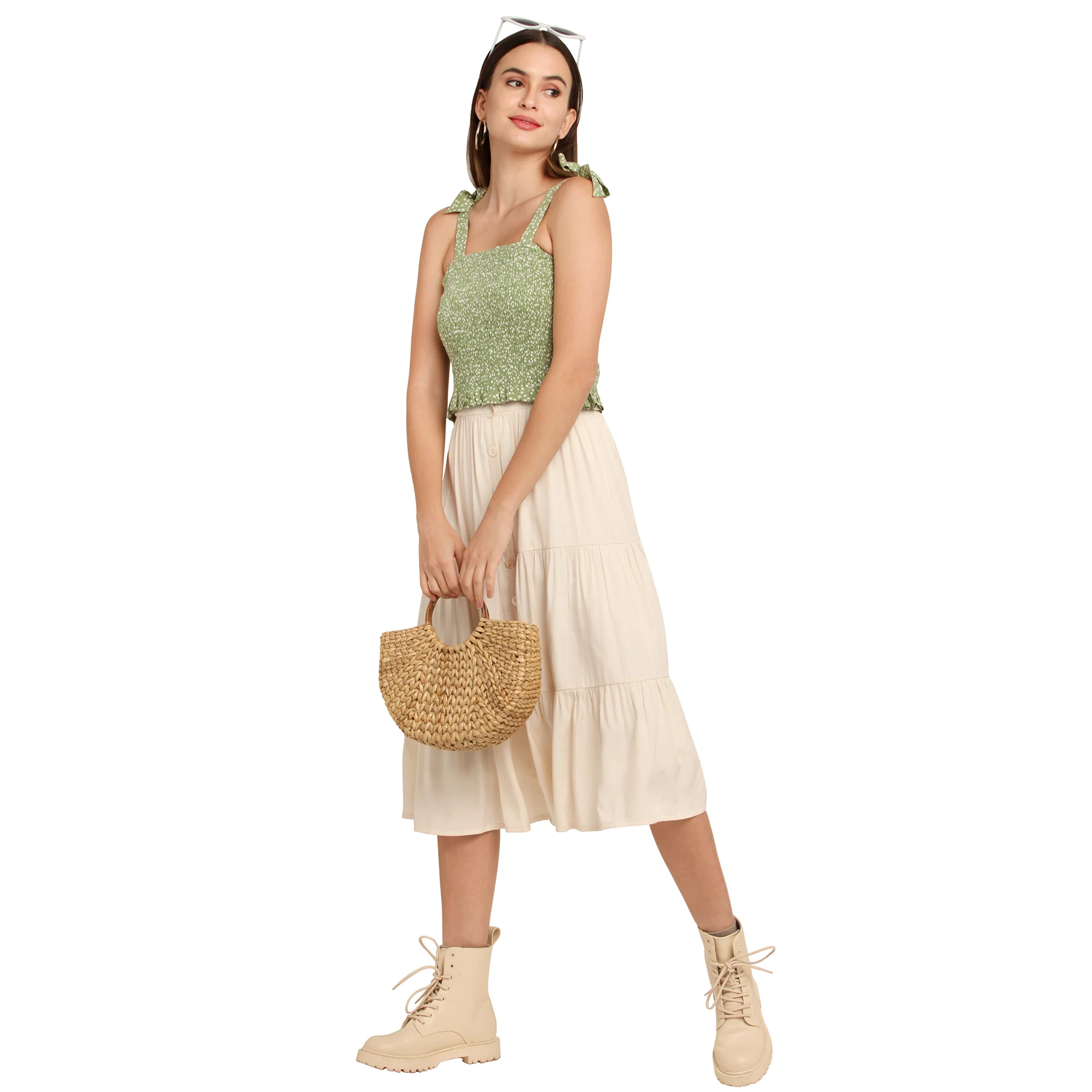 Green Printed Elasticated Top - Image 6