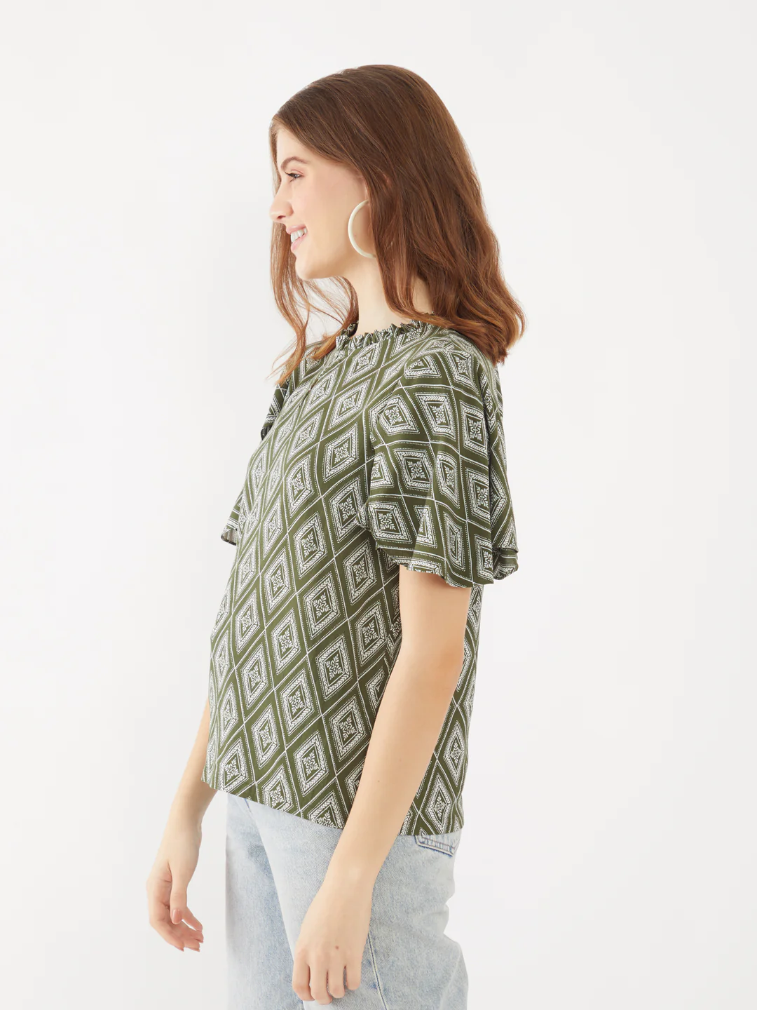 Green Printed Flared Sleeve Top - Image 3