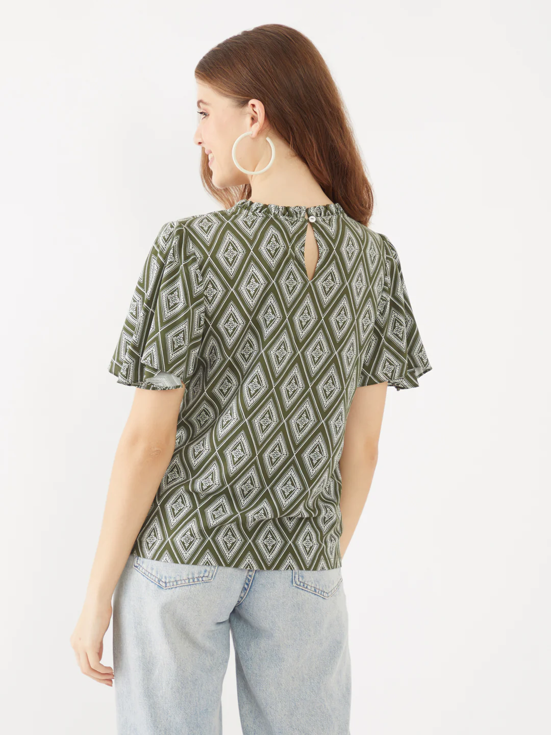 Green Printed Flared Sleeve Top - Image 4