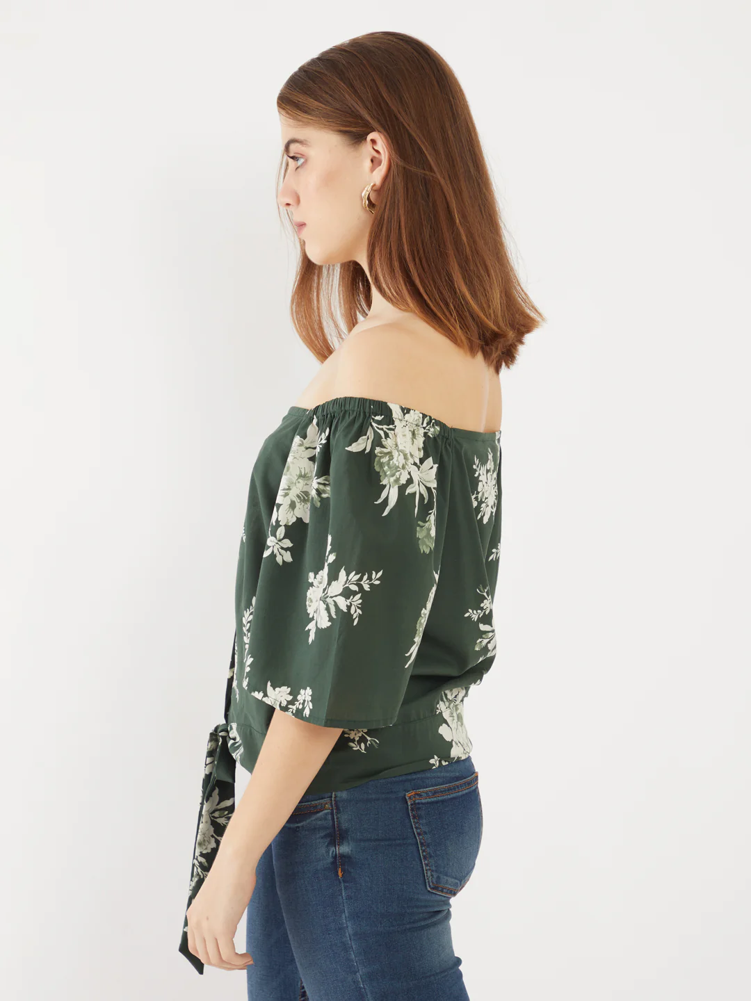 Green Printed Flared Sleeve Top - Image 3