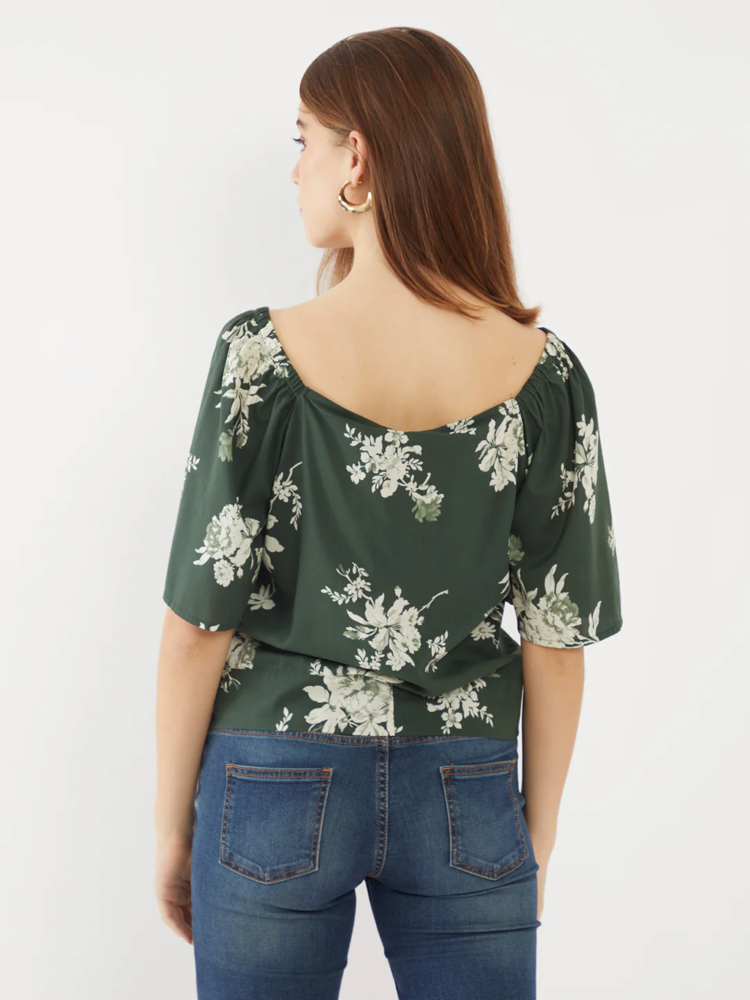 Green Printed Flared Sleeve Top - Image 4