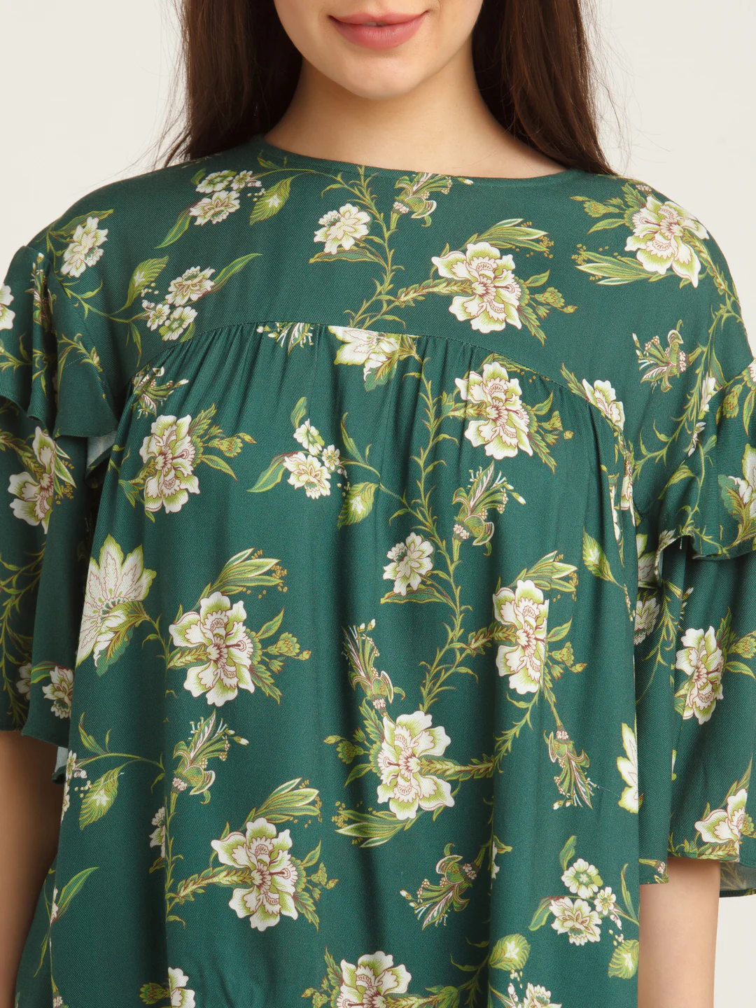 Green Printed Flared Sleeve Top - Image 6