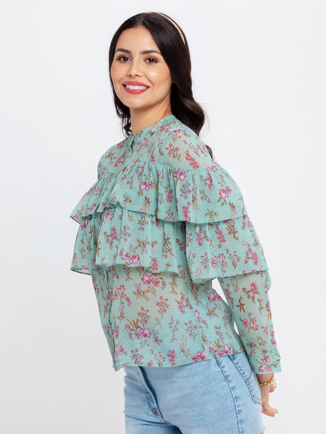 Green Printed Gathered Top - Image 3