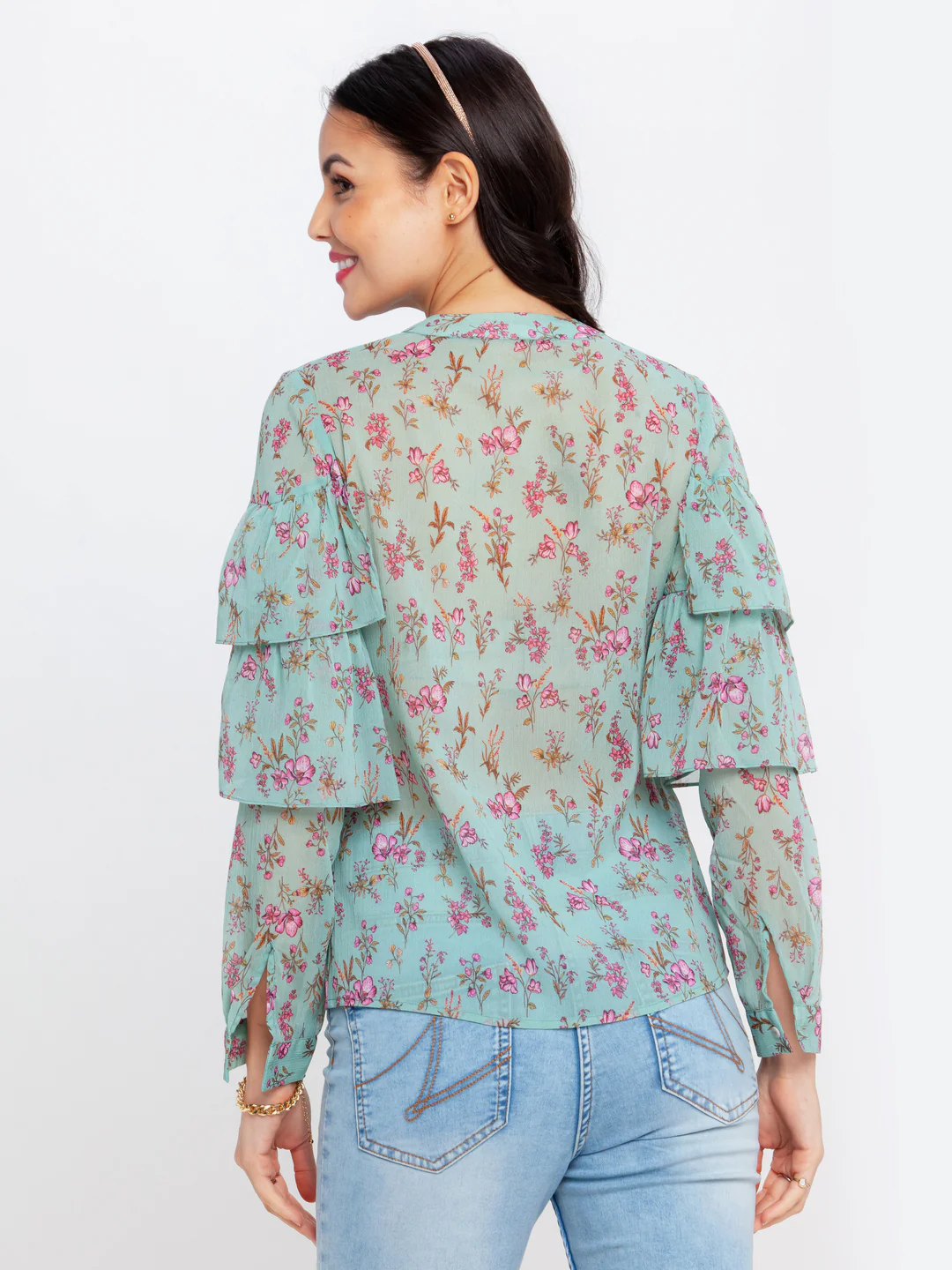 Green Printed Gathered Top - Image 4