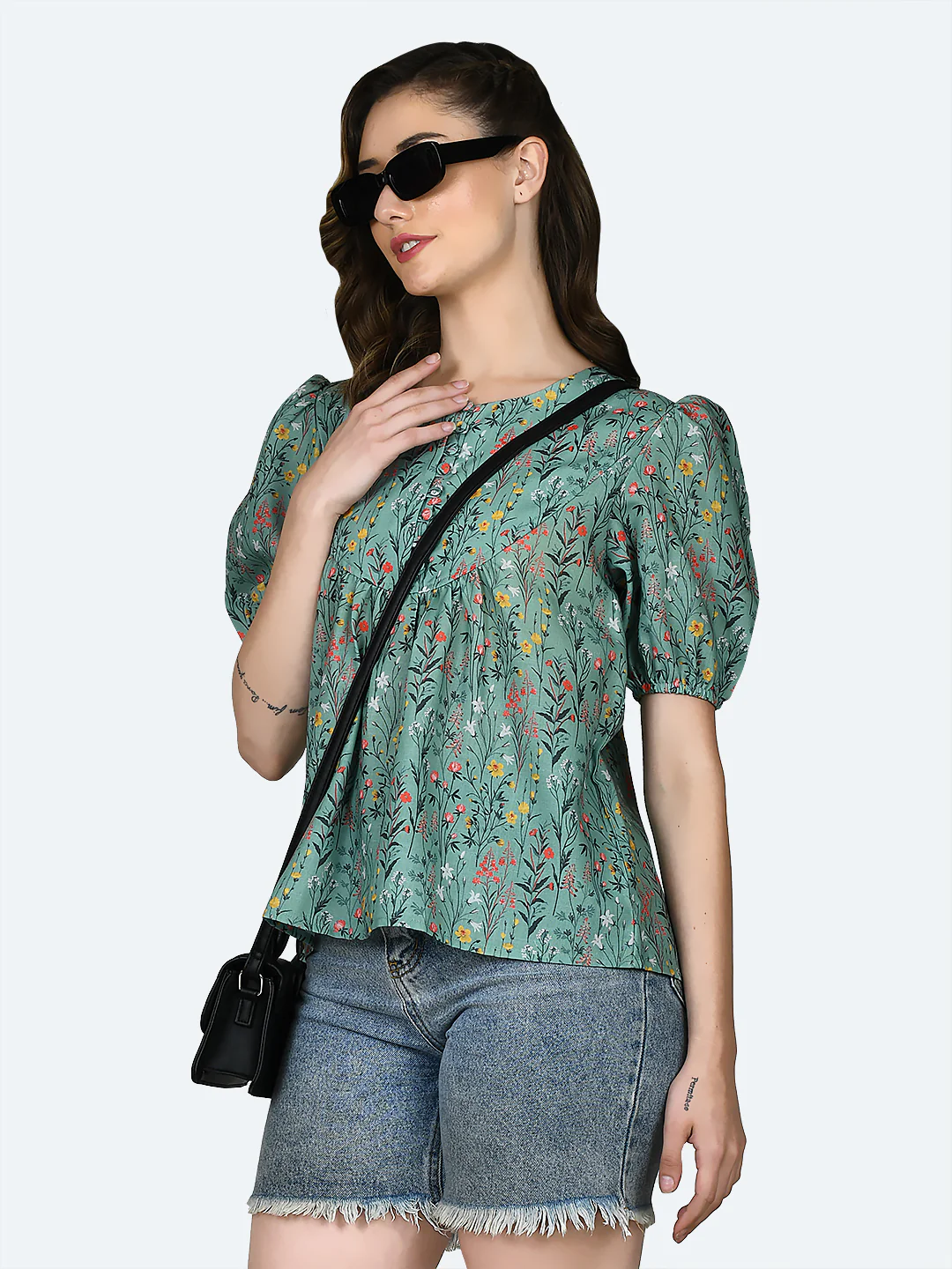 Green Printed Gathered Top - Image 3