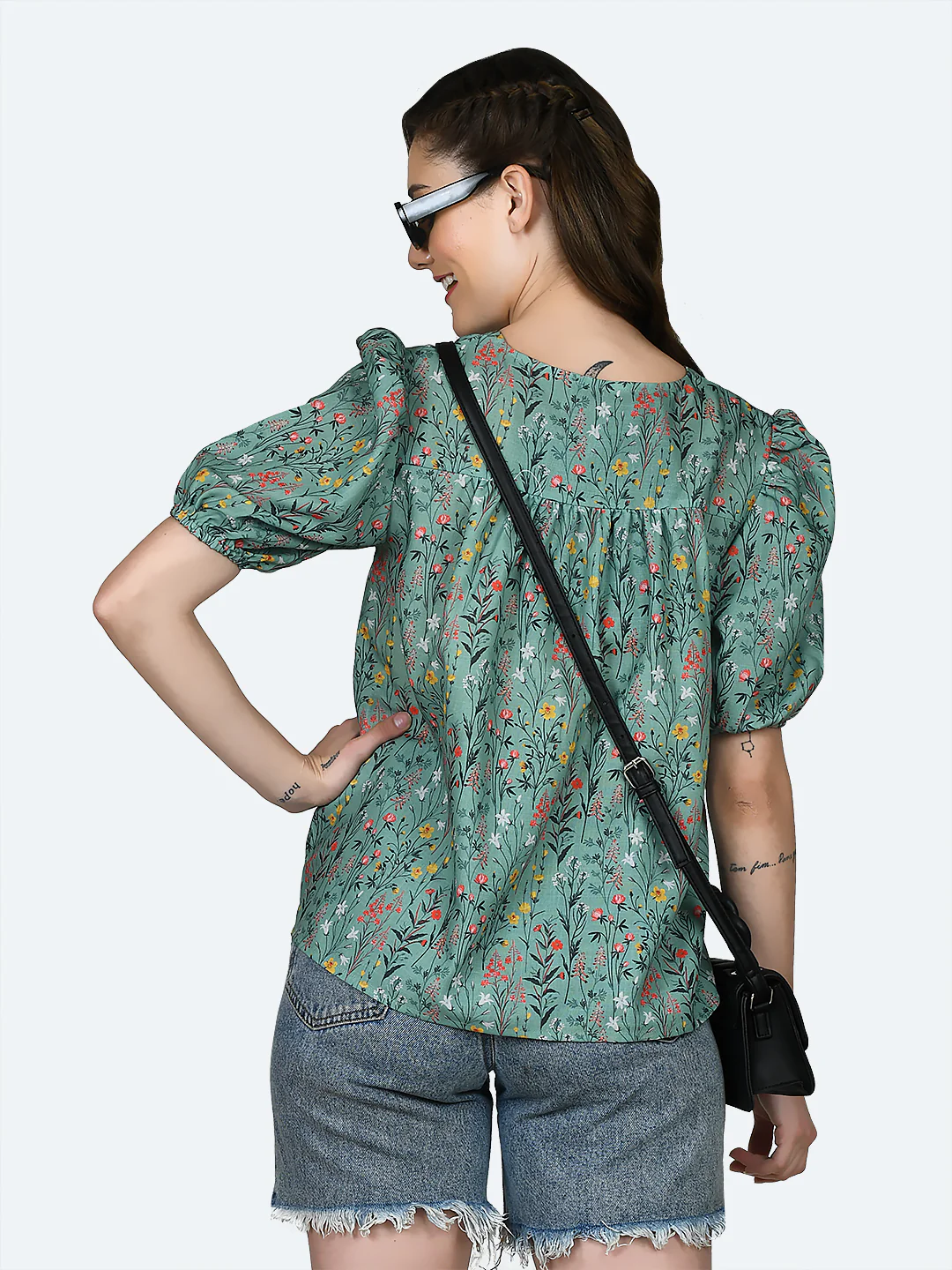 Green Printed Gathered Top - Image 4