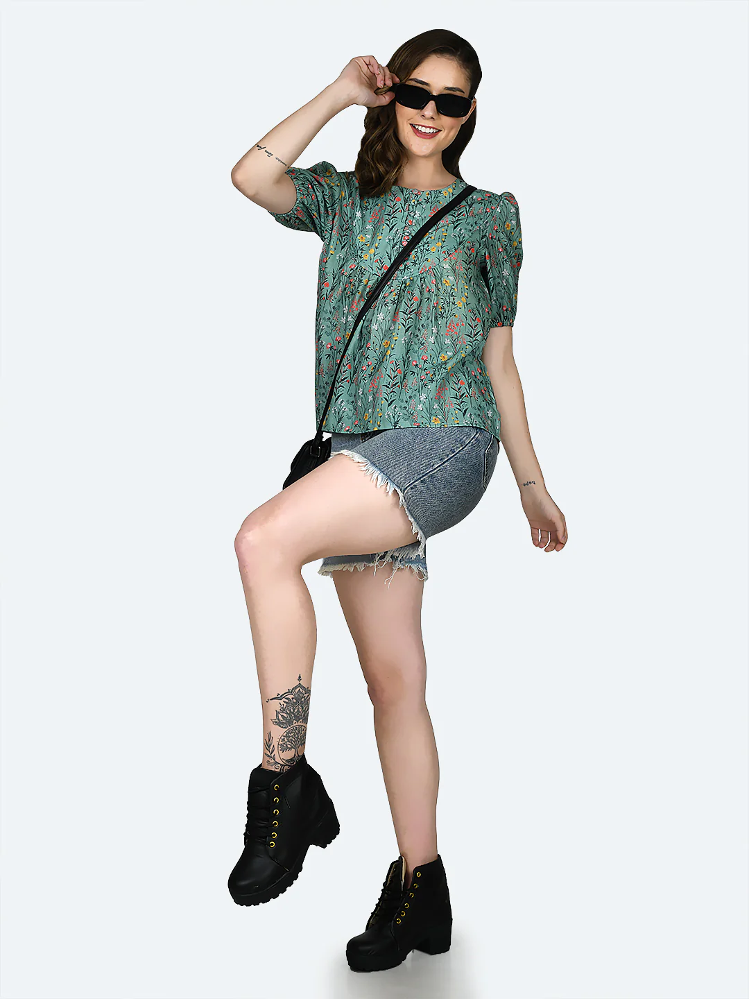 Green Printed Gathered Top - Image 5