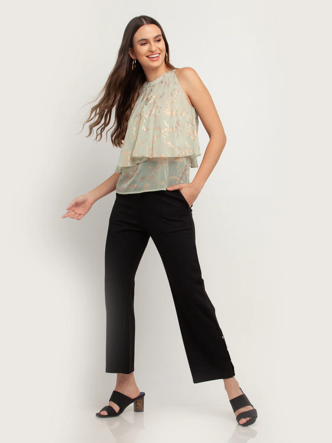 Green Printed Layered Top