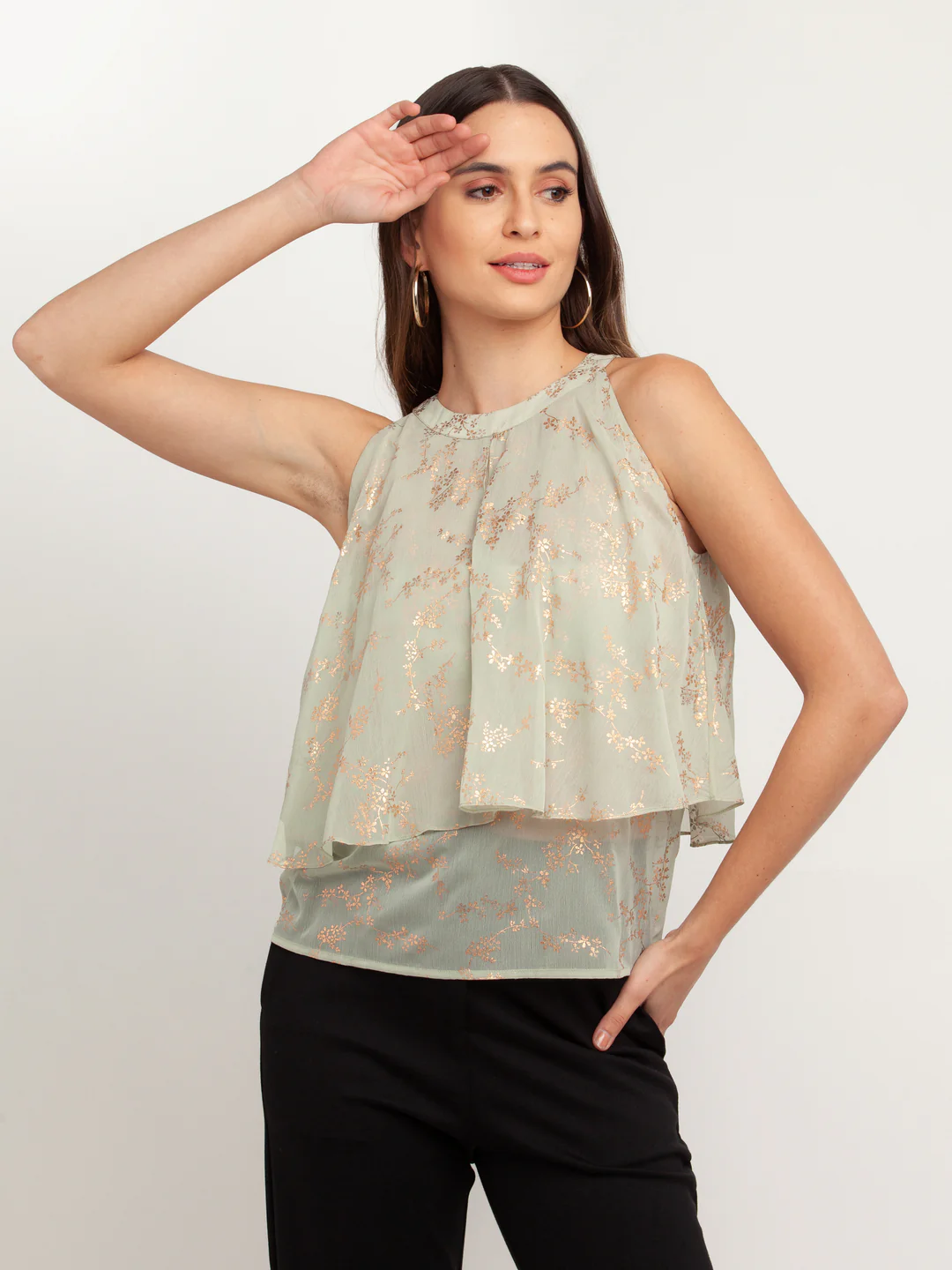 Green Printed Layered Top - Image 4