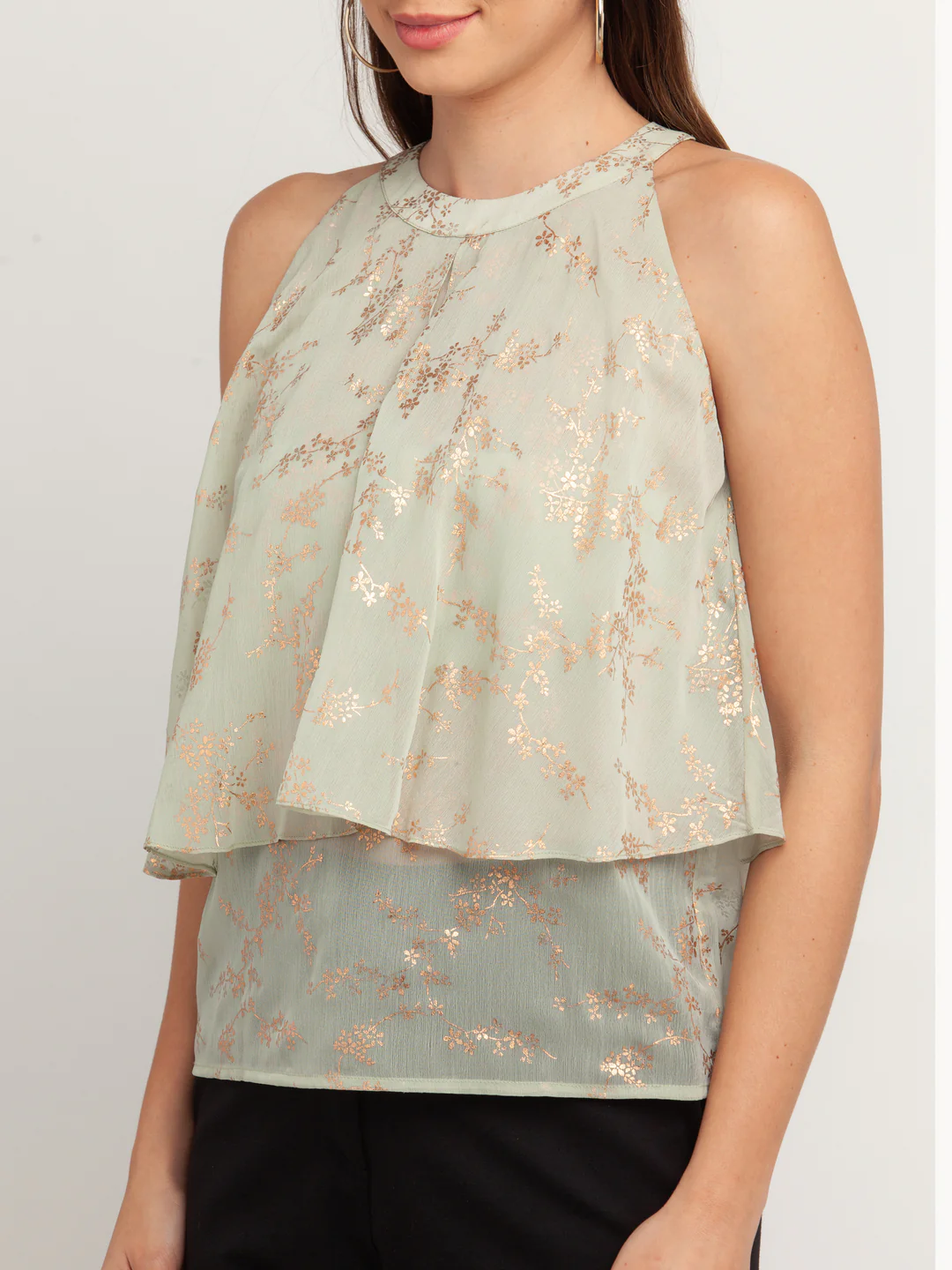 Green Printed Layered Top - Image 7