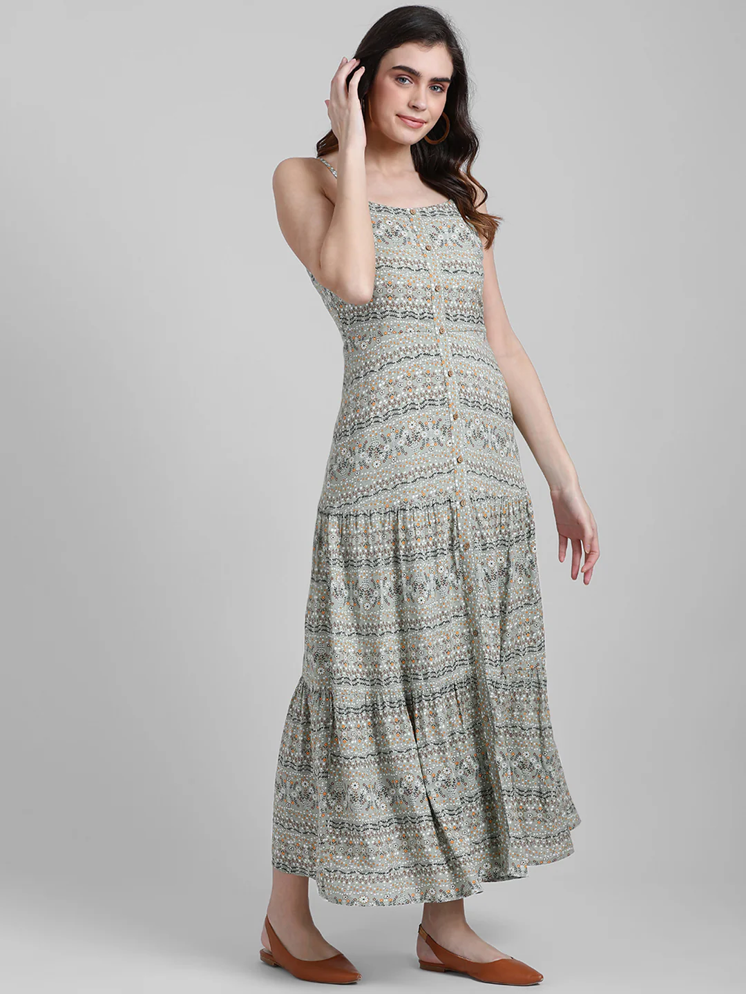 Green Printed Maxi Dress - Image 3