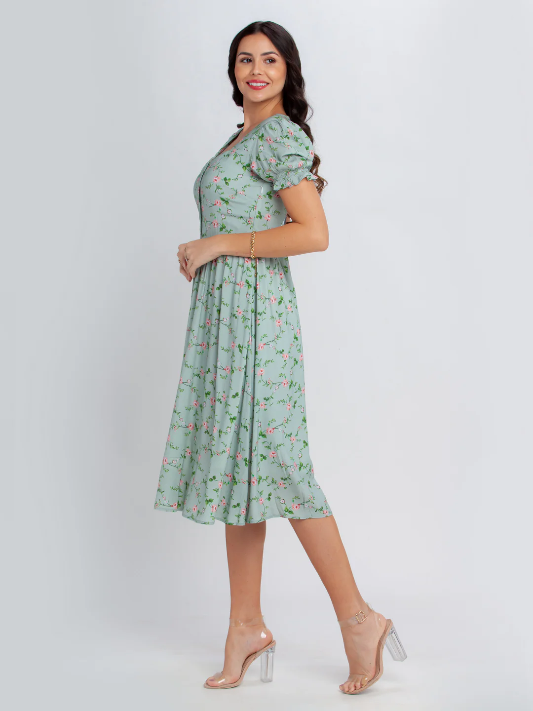Green Printed Midi Dress - Image 3