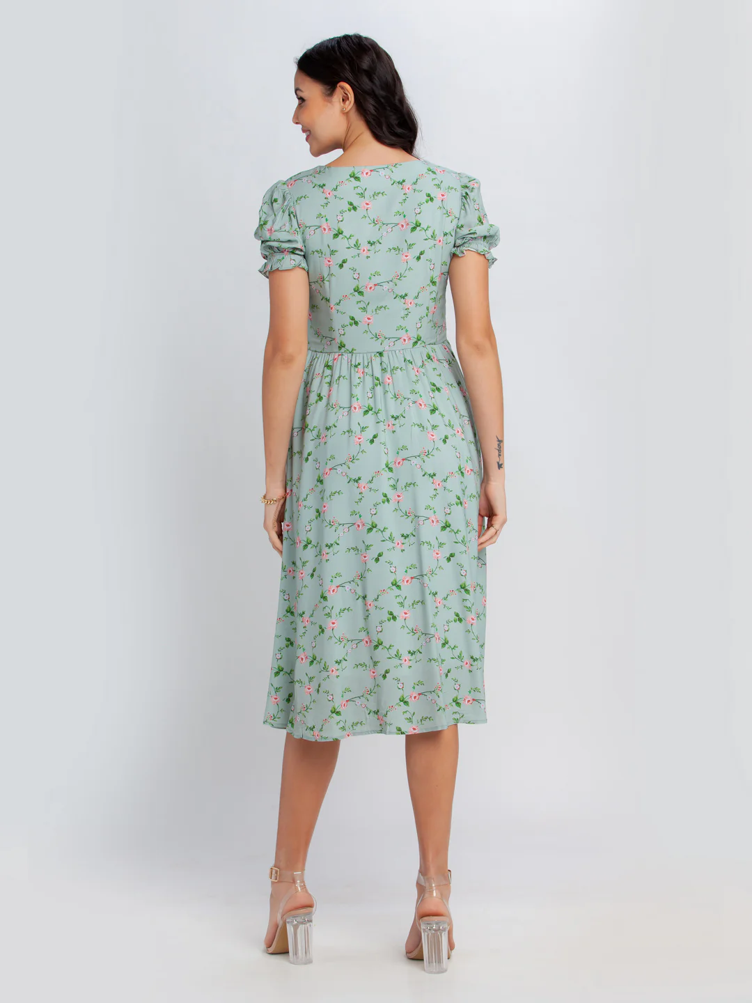 Green Printed Midi Dress - Image 4
